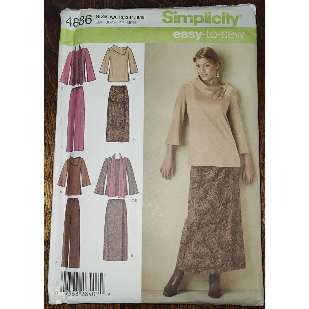 Simplicity  Sewing Pattern 4886 Size 10-18 Women's Winter Top Pants Skirt Scarf